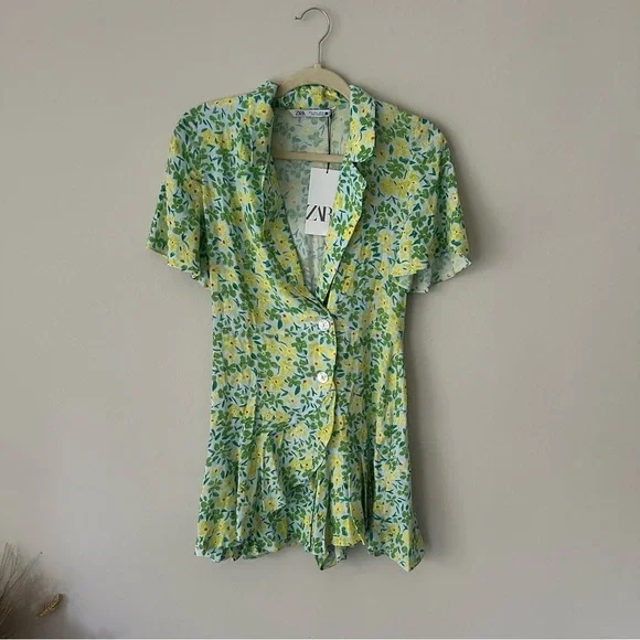 Zara Floral Button Collar Dress Skort Mini Spring Summer Small NWT - Picture 3 of 13